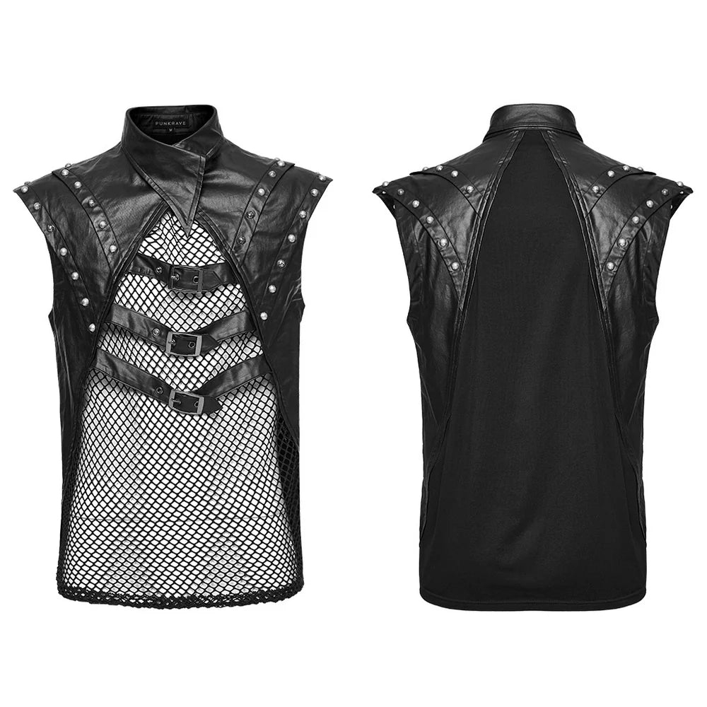 Punk Rave - "The Punisher" Post-Apocalyptic Faux Leather Mesh Top 
