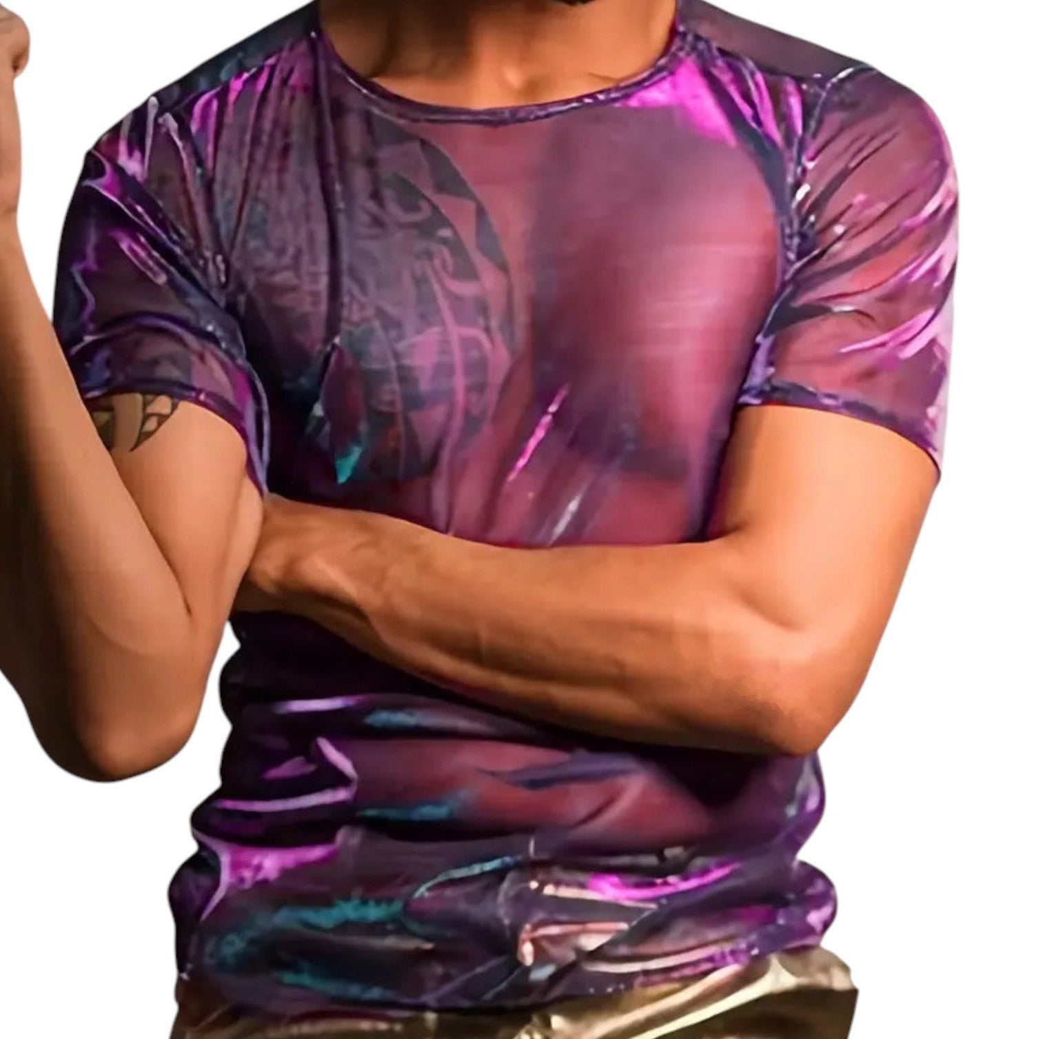 Transparentes Violett-Shirt mit Glanzeffekt – Frontansicht