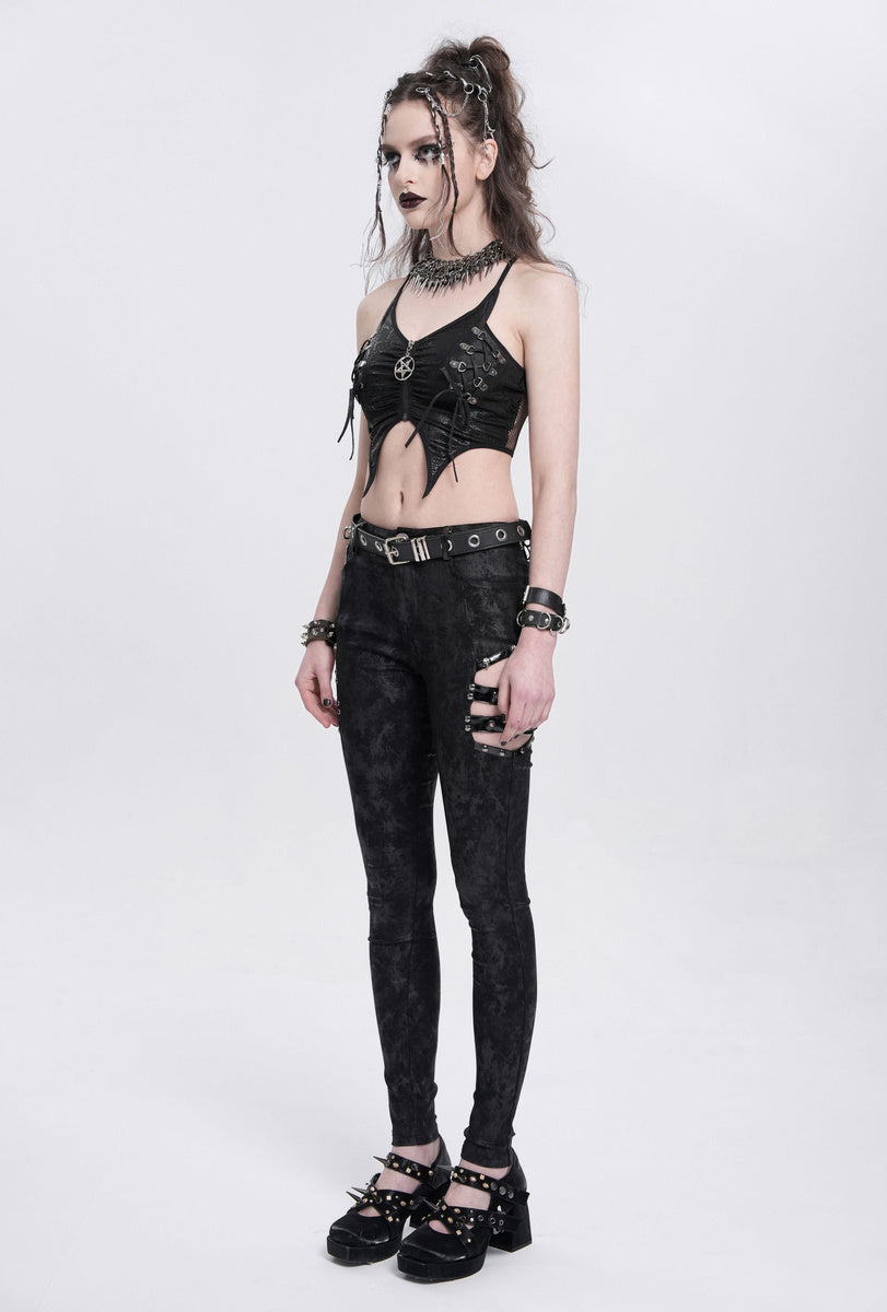 Devil Fashion – Reptilien-Look Crop Top „Cyber Serpent Hex“ mit Pentagramm