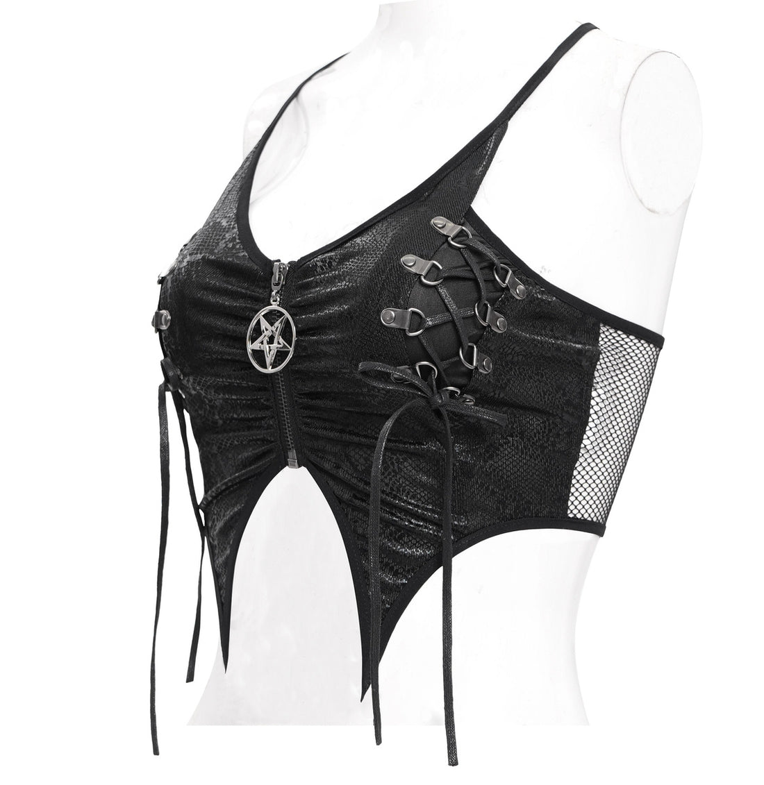 Devil Fashion – Reptilien-Look Crop Top „Cyber Serpent Hex“ mit Pentagramm