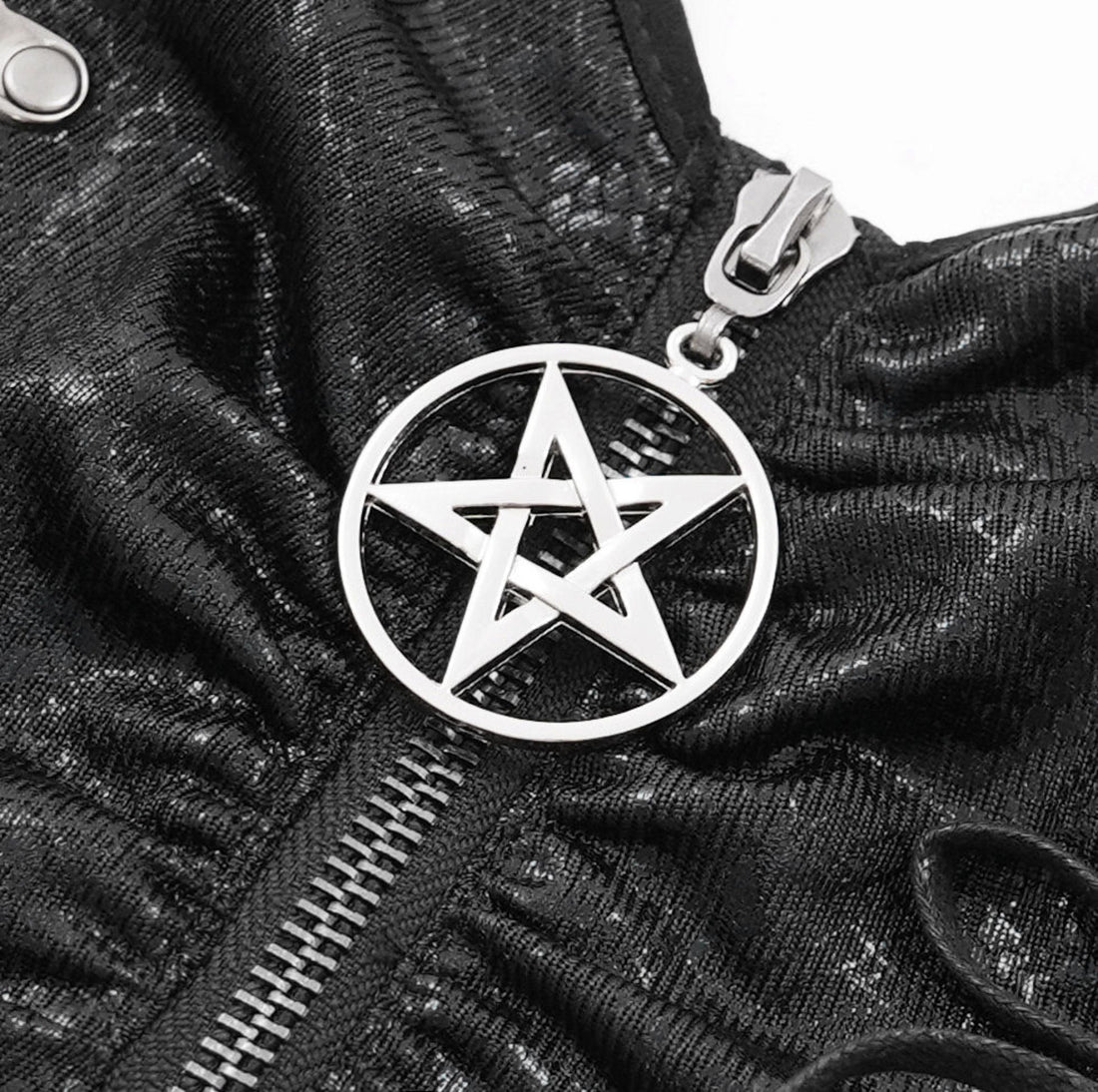 Devil Fashion – Reptilien-Look Crop Top „Cyber Serpent Hex“ mit Pentagramm