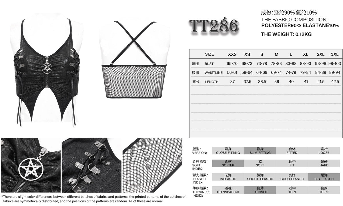 Devil Fashion – Reptilien-Look Crop Top „Cyber Serpent Hex“ mit Pentagramm