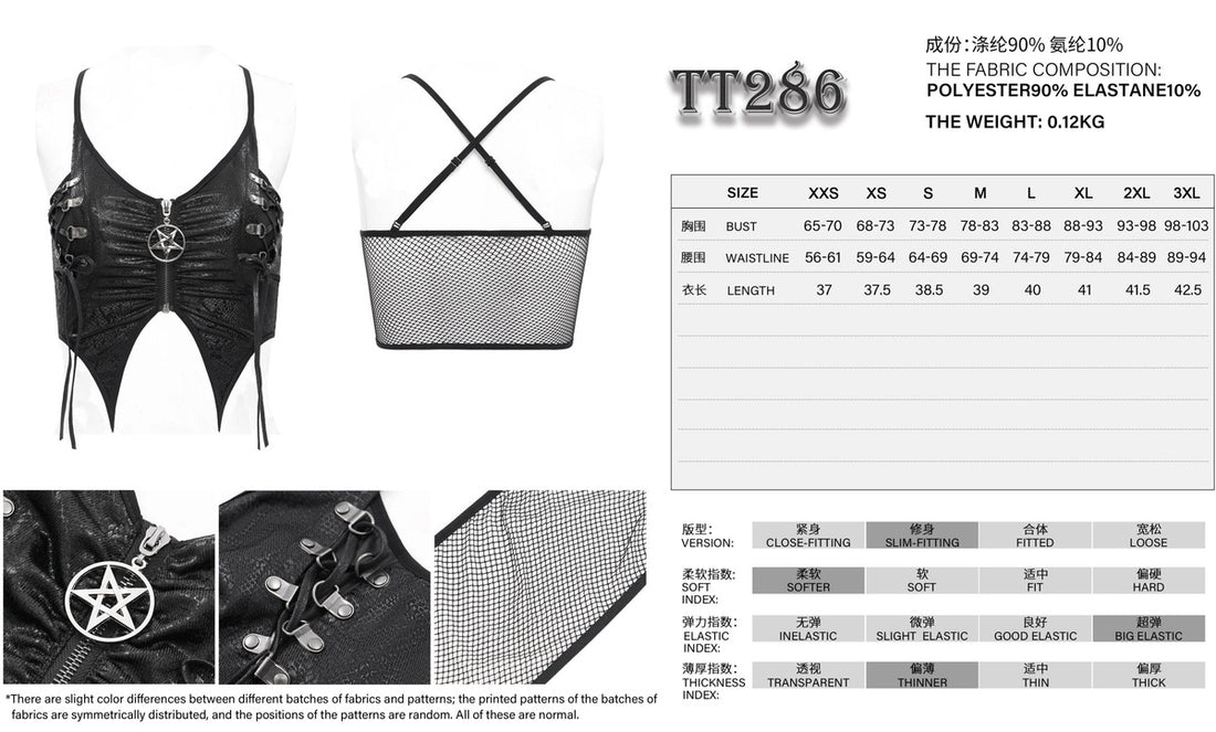 Devil Fashion – Reptilien-Look Crop Top „Cyber Serpent Hex“ mit Pentagramm