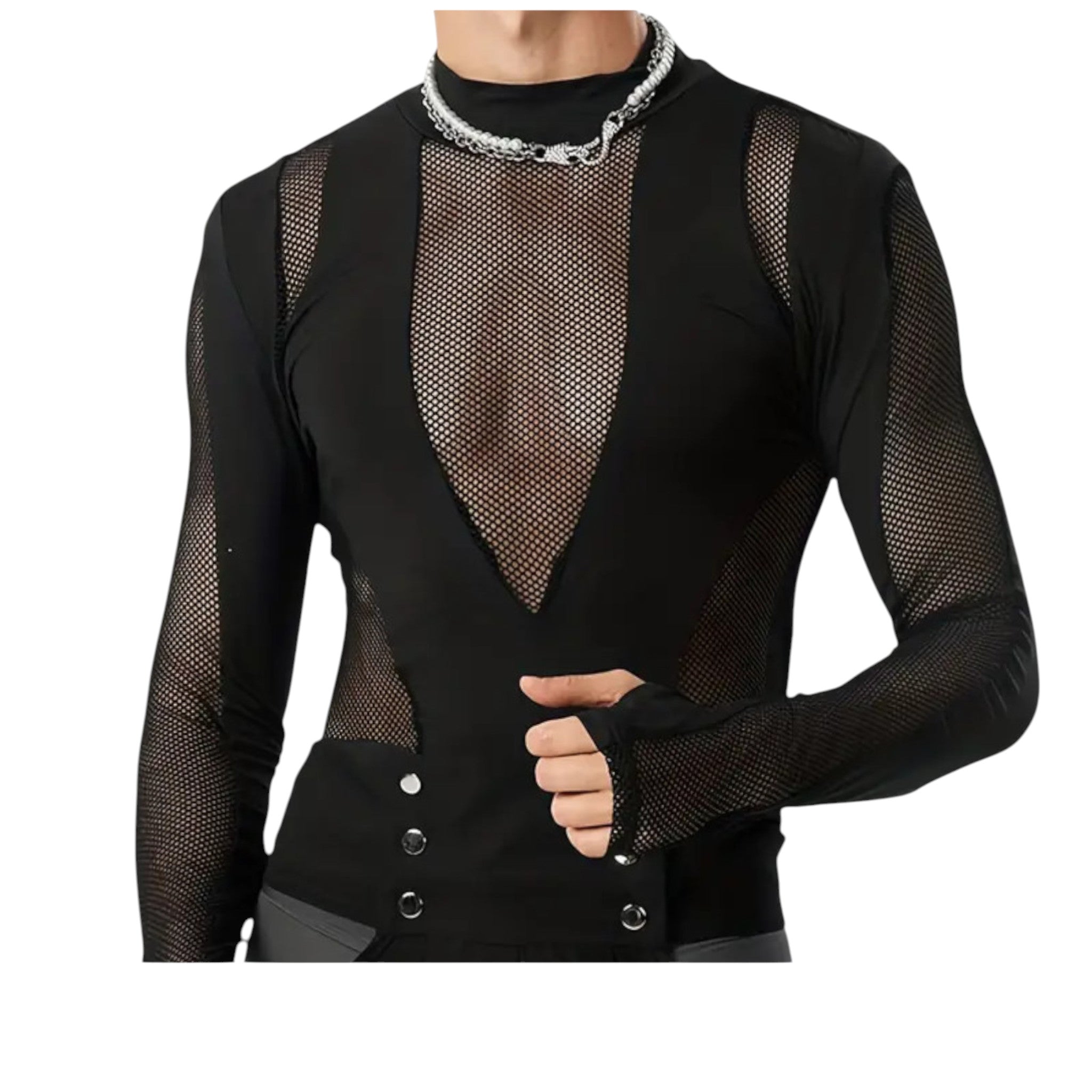 exy Unisex Body mit tiefem Mesh-Ausschnitt – Ideal für Club, Party & Fetisch-Events - SecretKey
