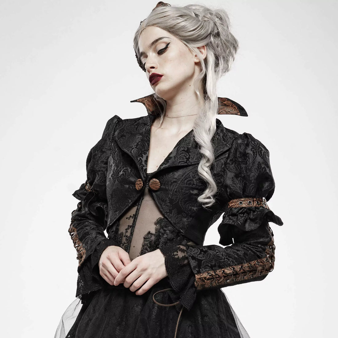 Punk Rave – Versailles Black Bolero aus Jacquard | Neo-Viktorianische Gothic Jacke