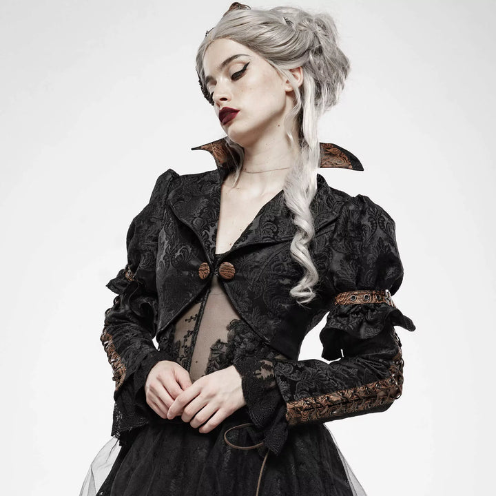 Punk Rave – Versailles Black Bolero aus Jacquard | Neo-Viktorianische Gothic Jacke