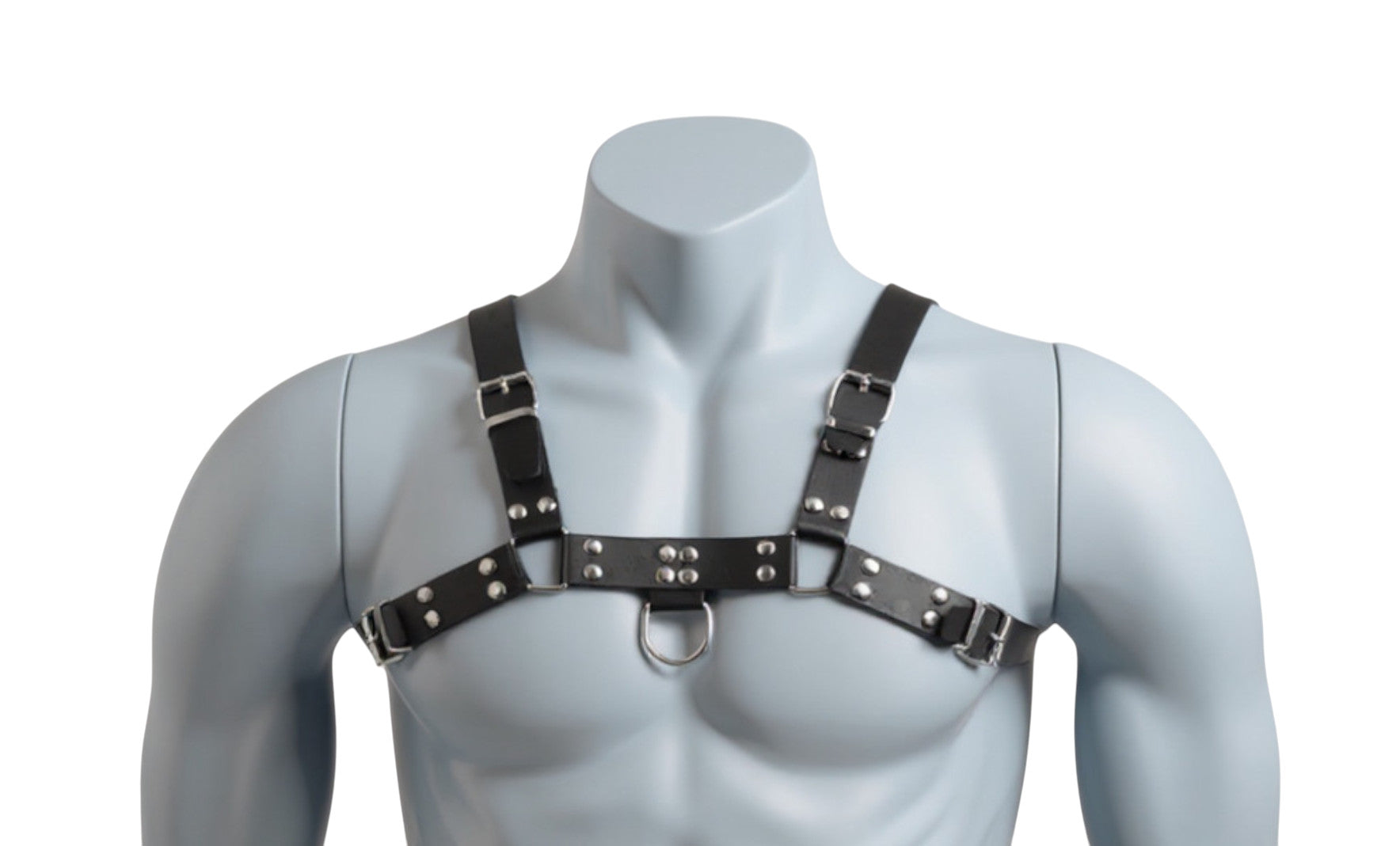 Men's faux leather harness – adjustable body strap with metal buckles