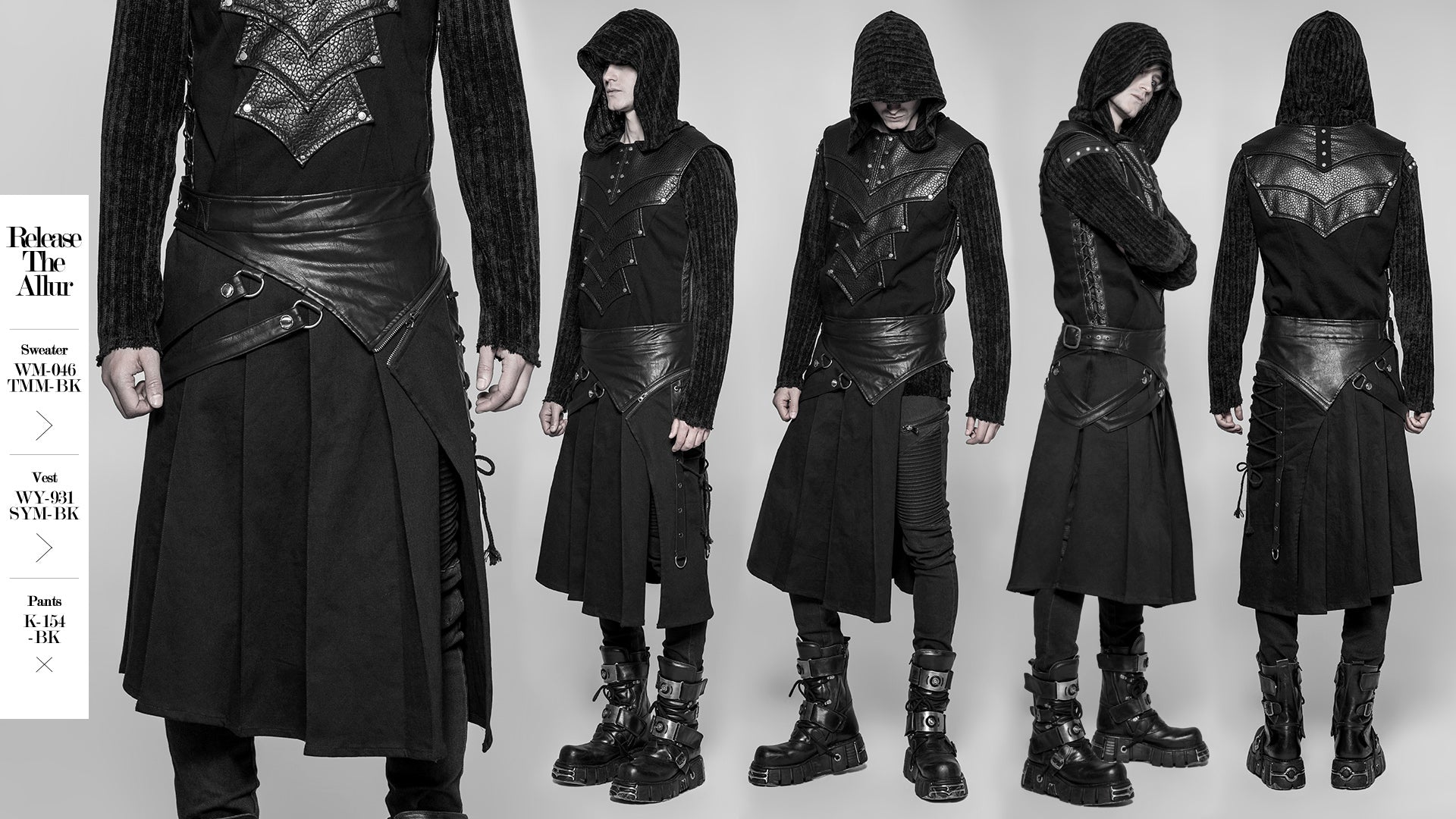 Punk Rave Legion Gothic- & LARP-Kilt Schwarz