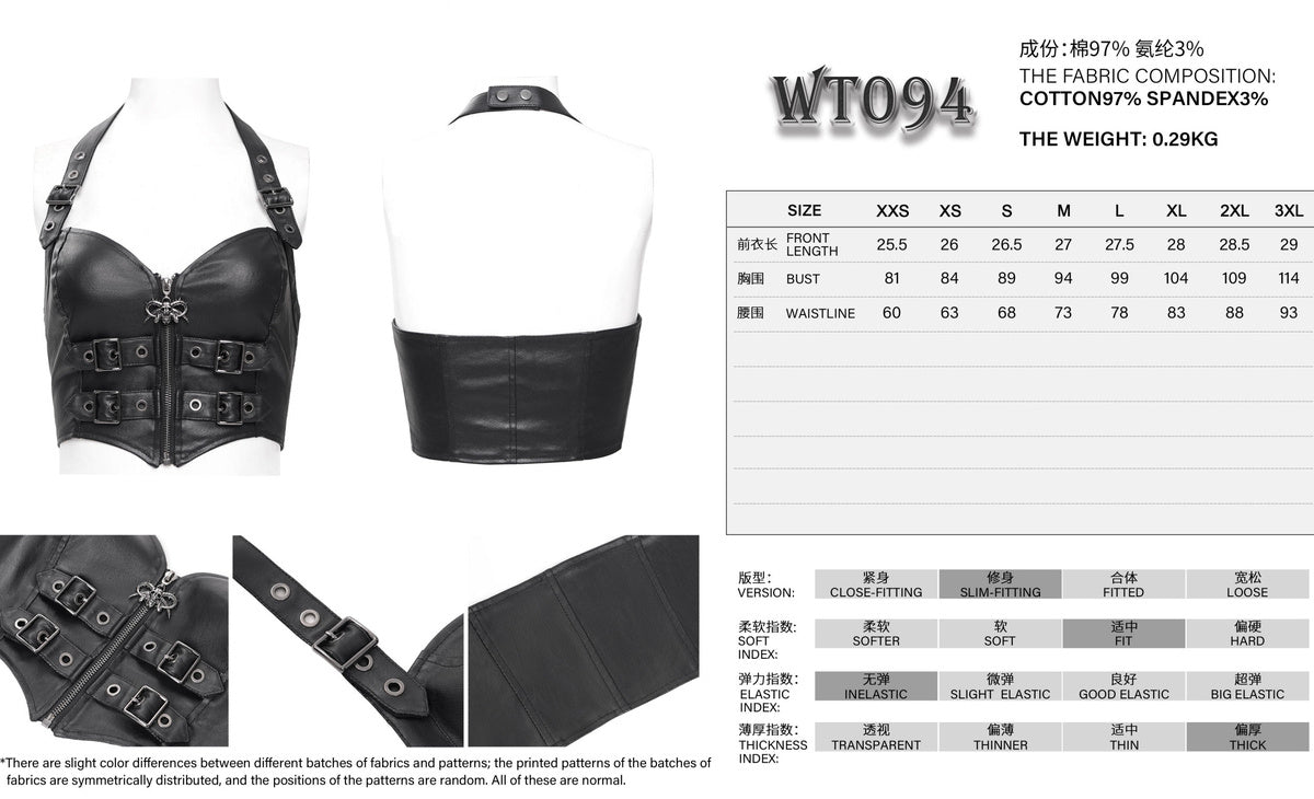 Devil Fashion Gothic Neckholder Crop Top mit Schnallen & Skull-Zipper