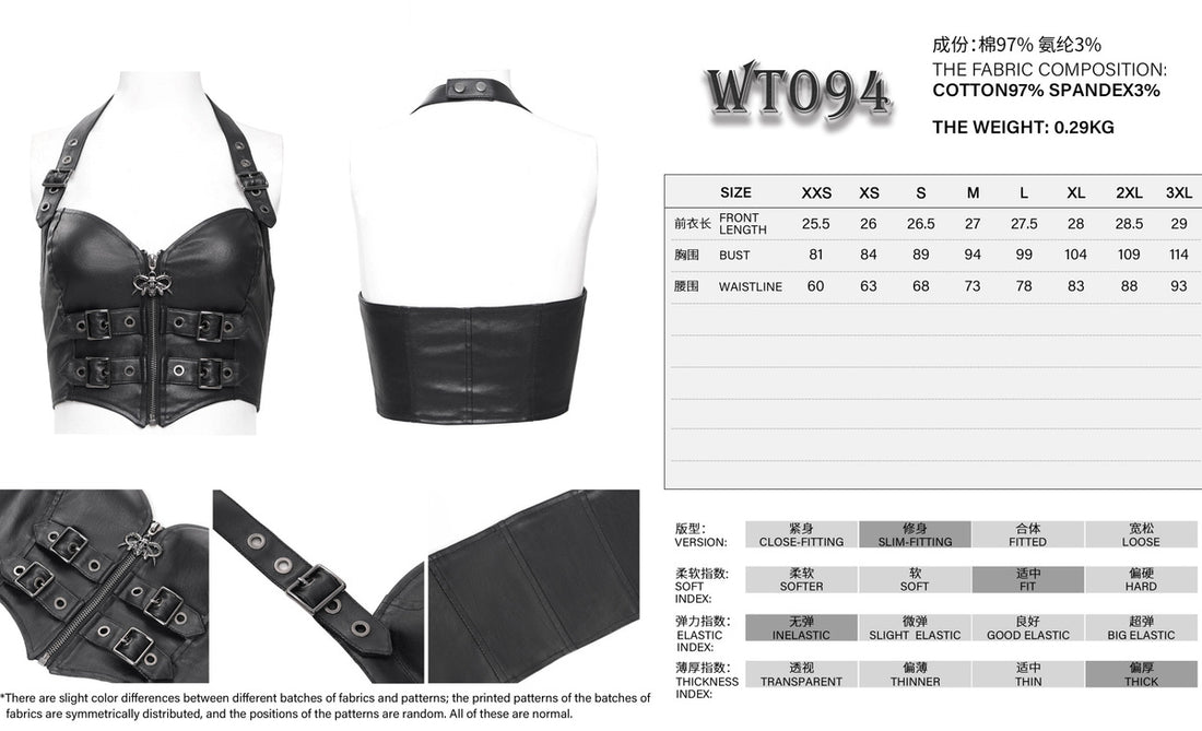 Devil Fashion Gothic Neckholder Crop Top mit Schnallen & Skull-Zipper